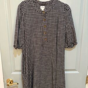 J. Crew Black and White Gingham Puff-Sleeve Mini Dress
